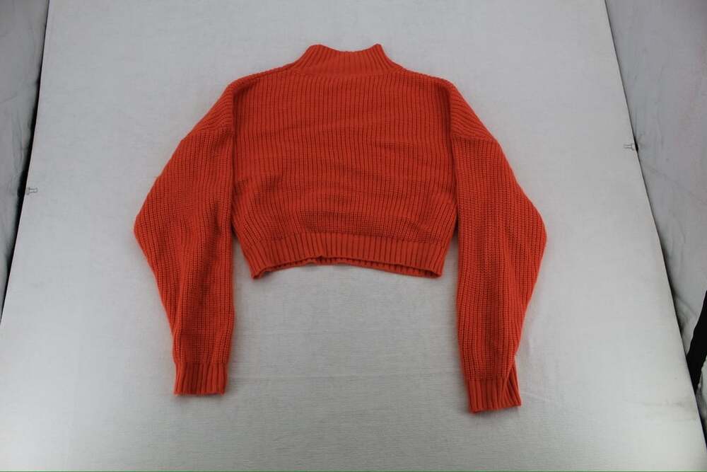 Zaful Women's Orange Ribbed Crop Turtleneck Sweater Size Small